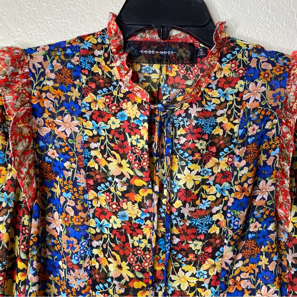 Code X Mode Sheer Chiffon Ruffle Mixed Floral Pri… - image 7